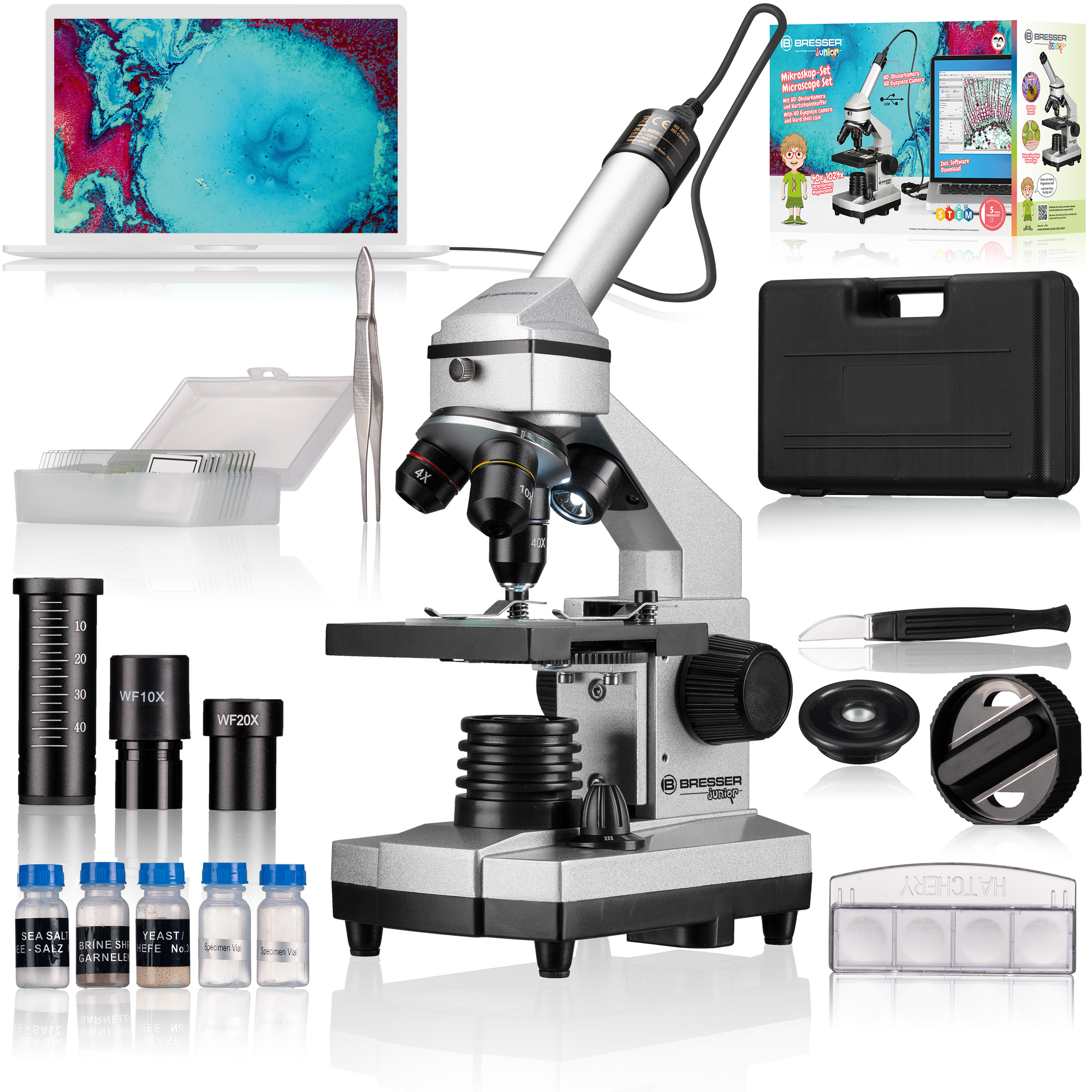 Set Microscopio BRESSER JUNIOR 40x-1024x con Custodia rigida